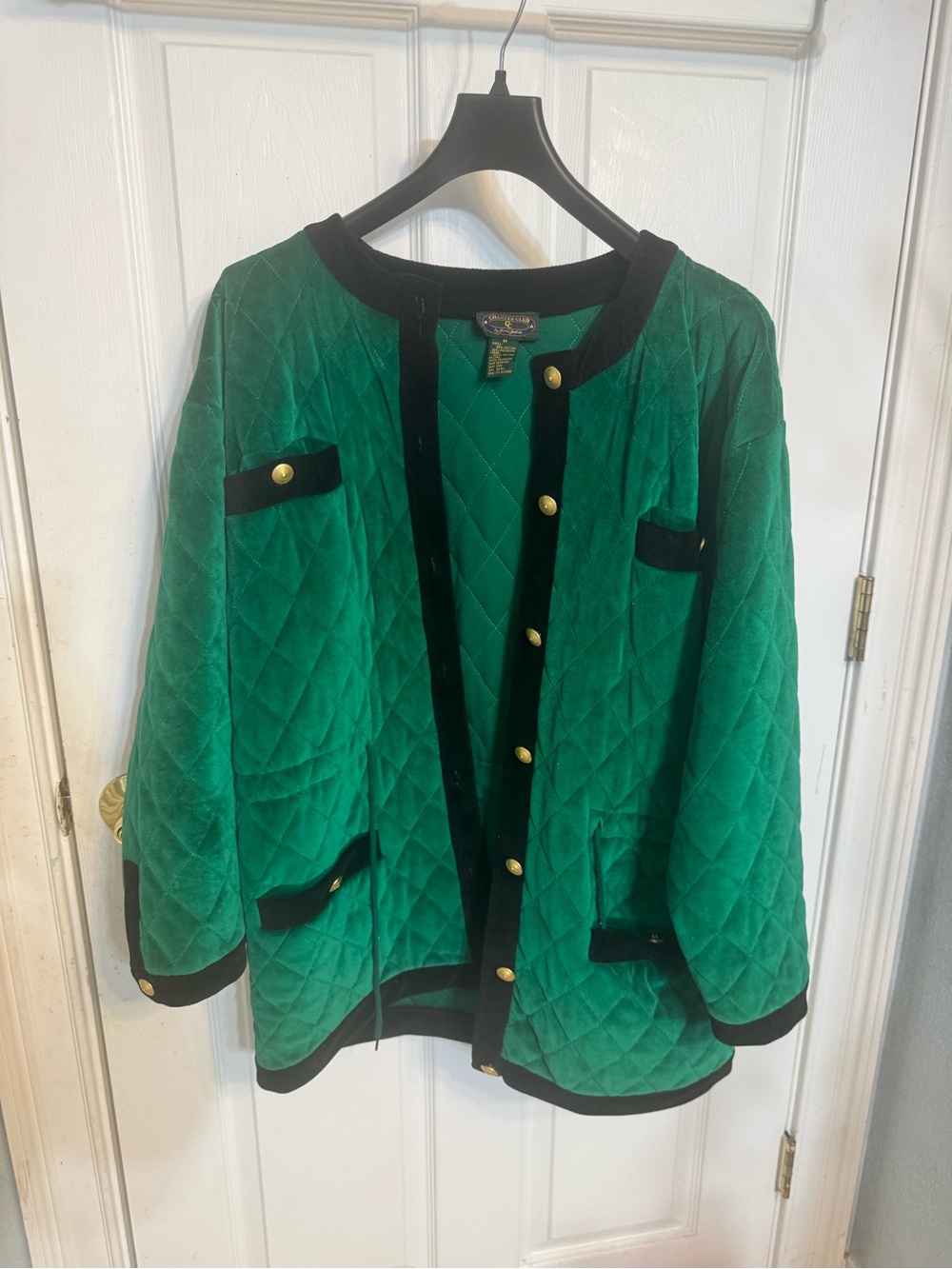 Charter Club Emerald Green Quilted Jacket with Black Trim